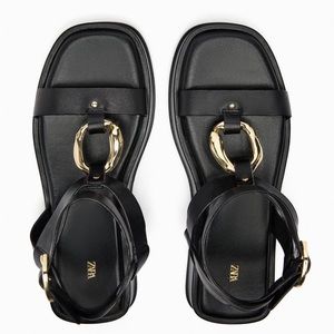 ZARA - LEATHER FLATFORM EMBELLISHED SANDALS